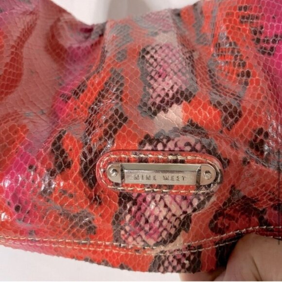 Vintage Nine West Pink Orange Reptile Print & Texture Shoulder Bag Purse Clutch - Picture 7 of 15